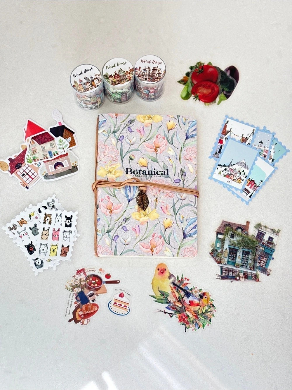 Scrapbook Journaling Kit, A5 Sketchbook with 35 Stickers & 3 PET Tapes, Vintage
